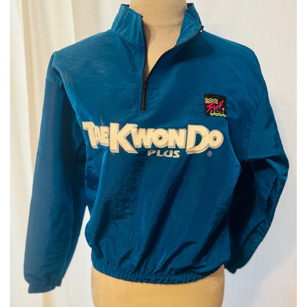 Vintage 90s Surf Style Jacket Youth 10/12 Tae Kwon Do Plus Windbreaker Blue USTA